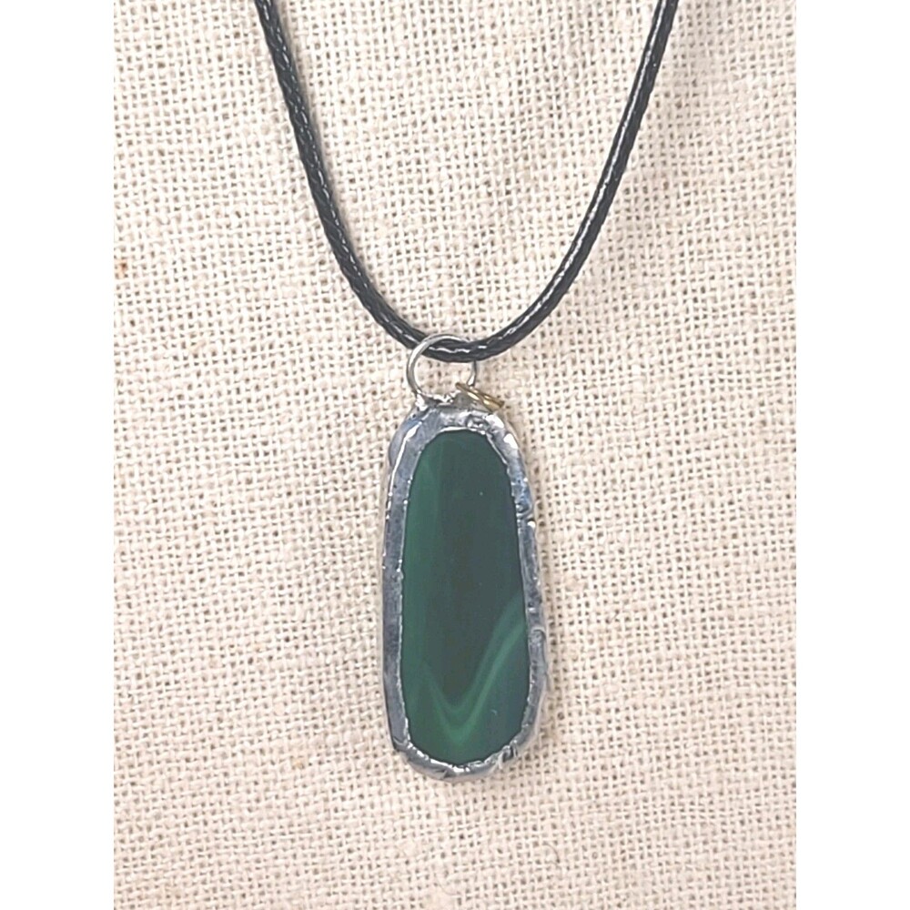 Vintage Glass Green Sea Glass  Sterling Silver  Dangle Pendant Handmade
